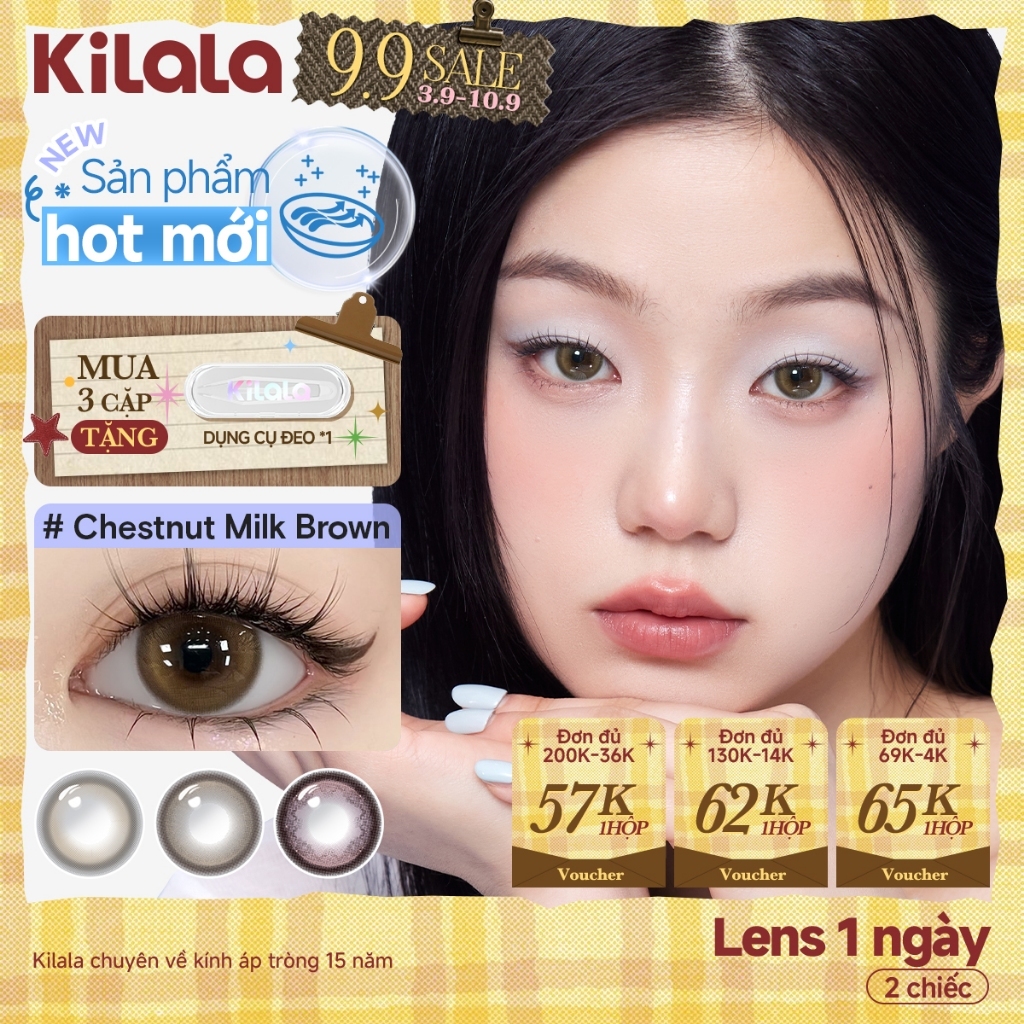 Kính áp tròng Kilala lens 1 ngày màu xám  DIA 14.5mmChestnut Milk Brown/OatMilk Grey lens cận có độ 