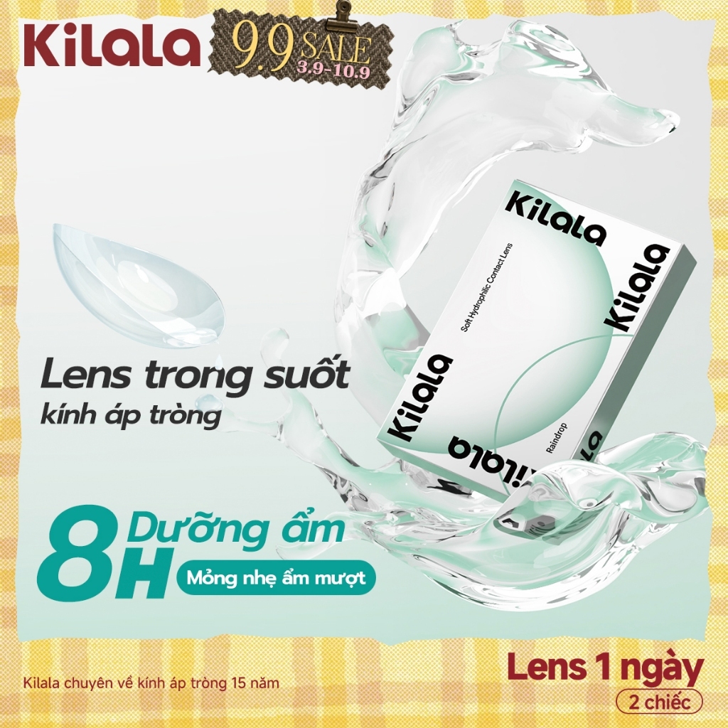 Lens 1 ngày cận trong suốt kính áp tròng Kilala không màu RainDrop Lens 1 ngày DIA 14.2mm có độ (0.5