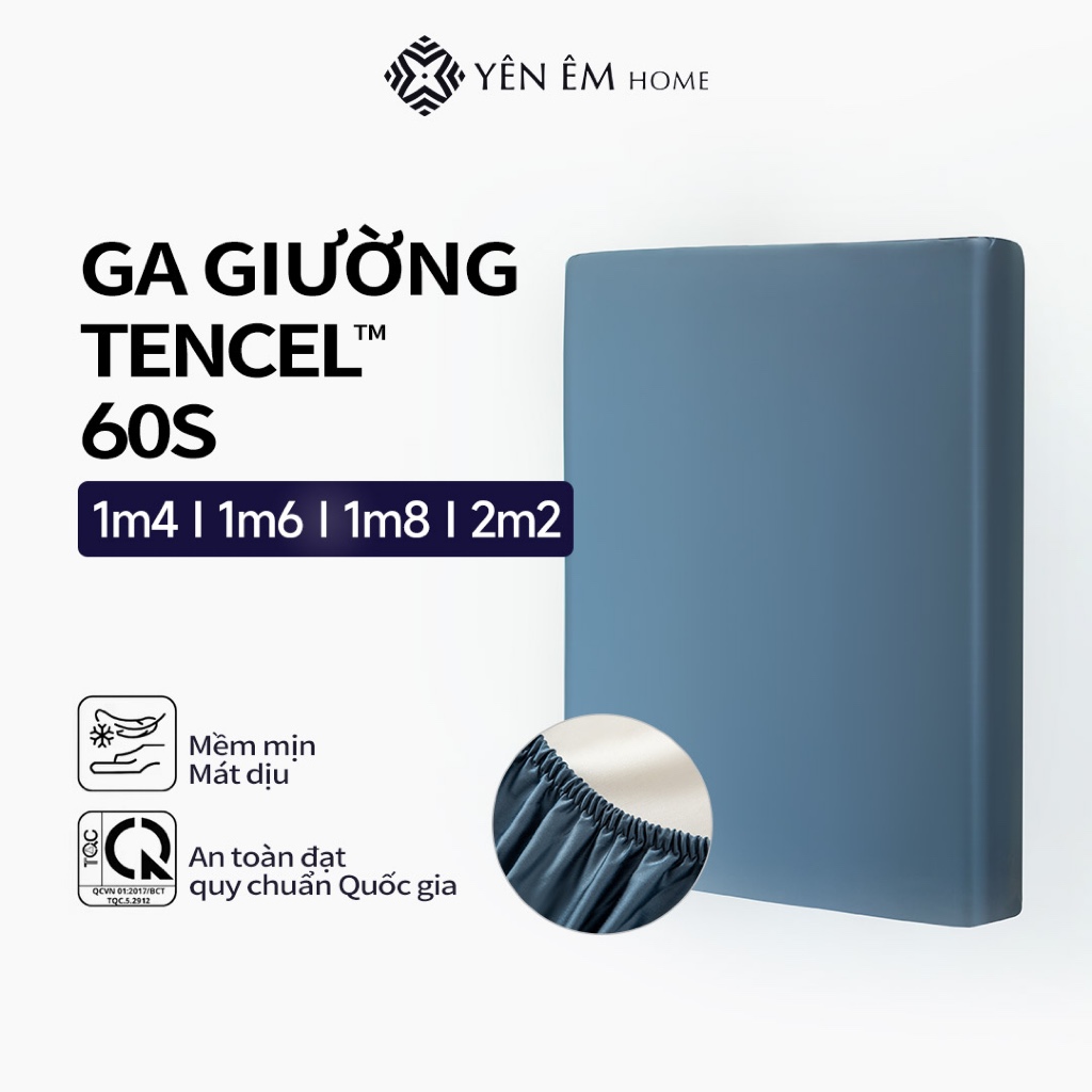 YÊN ÊM HOME Chăn Ga Gối Tencel Lyocell Silk 1m4, màu trơn cao cấp, bọc nệm đàn hồi 1m4x2m, bọc nệm m