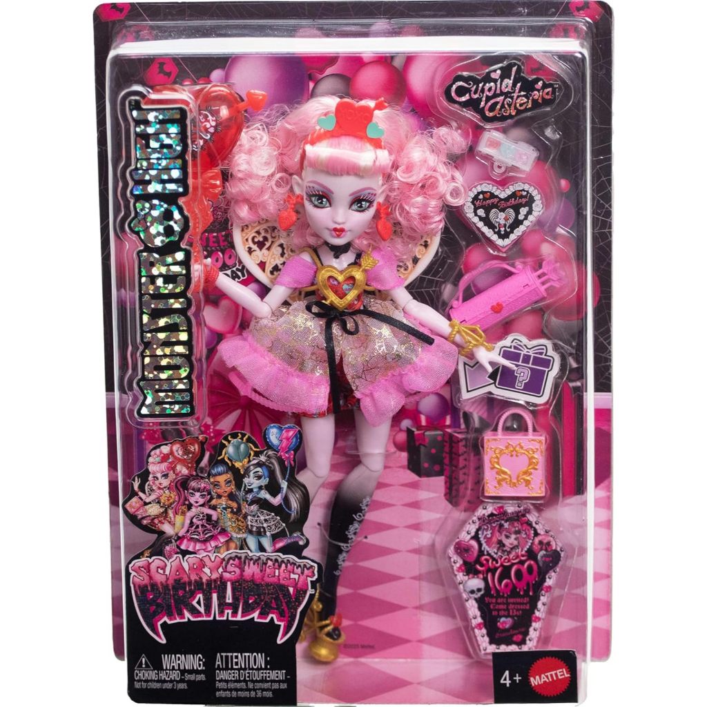 Búp bê sinh nhật ngọt ngào đáng sợ cao Monster, Cupid Asteria trong váy dự tiệc màu hồng và đỏ với p