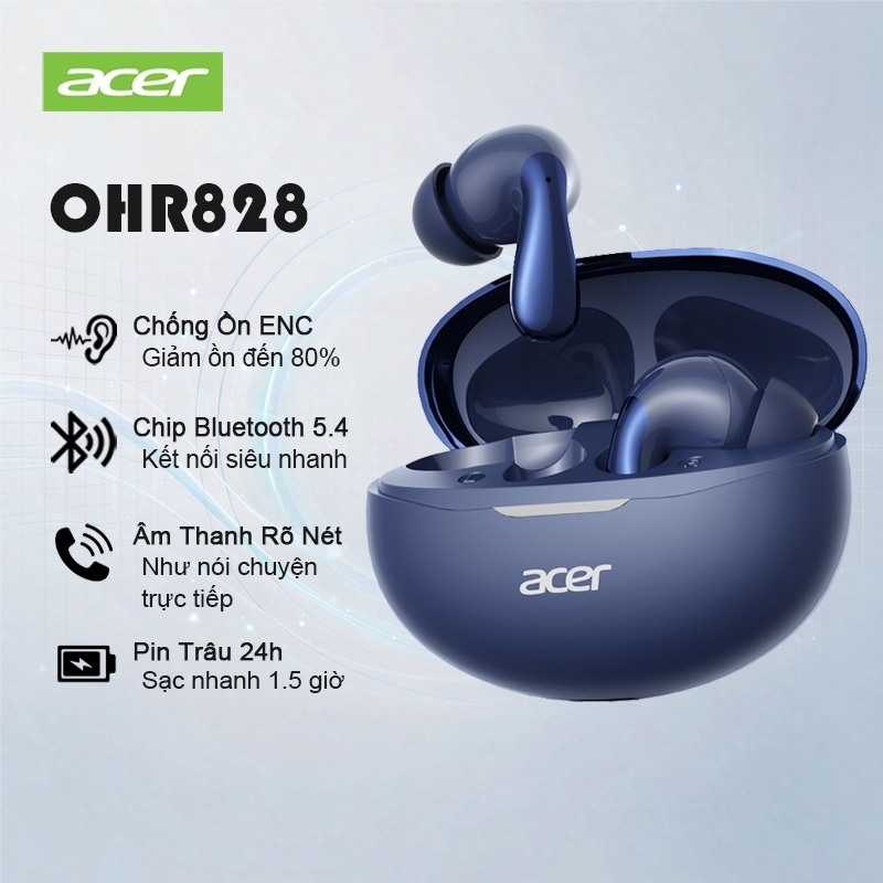 Acer OHR828 In Ear True Wireless Earbuds Bluetooth 54 13mm Driver 55H Playtime 24H Pin ENC Khử Tiếng