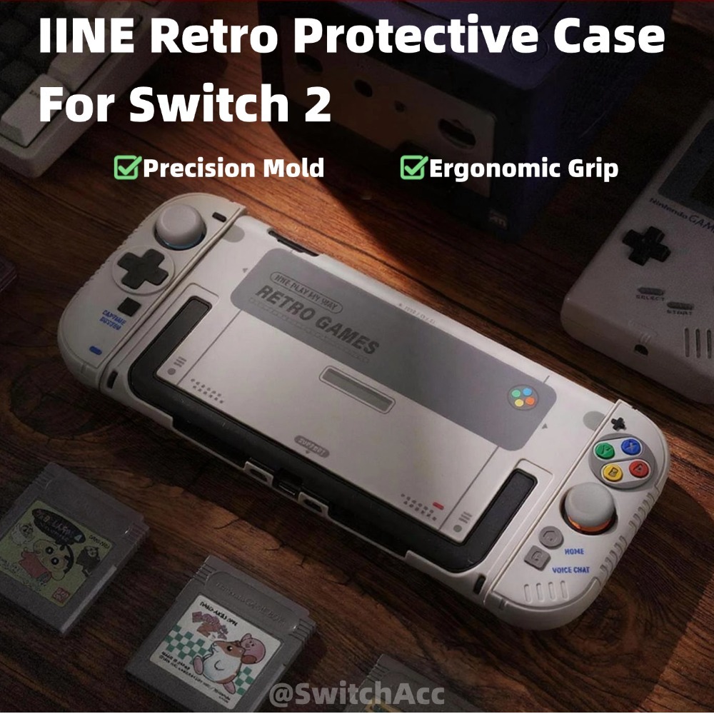 Bộ vỏ bảo vệ toàn diện IINE Retro có nhãn dán Joypad cho Nintendo Switch 2 Vỏ cứng có thể gắn được V