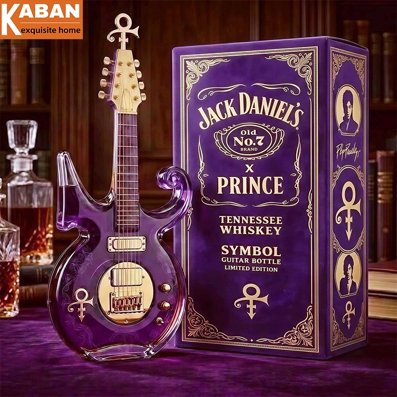 Bình đựng rượu thủy tinh đàn Guitar điện màu tím cho rượu whisky Bourbon