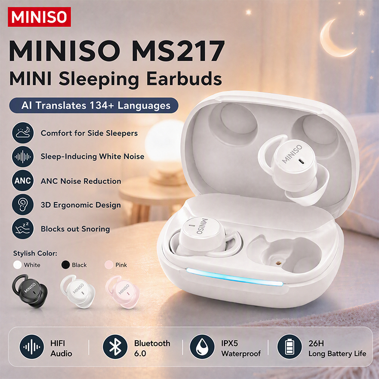 MINISO MS217 MINI Tai nghe ngủ mềm mại ANC Giảm tiếng ồn vật lý Tai nghe Bluetooth không dây Tai nghe dịch AI với nhiều chế độ ngủ