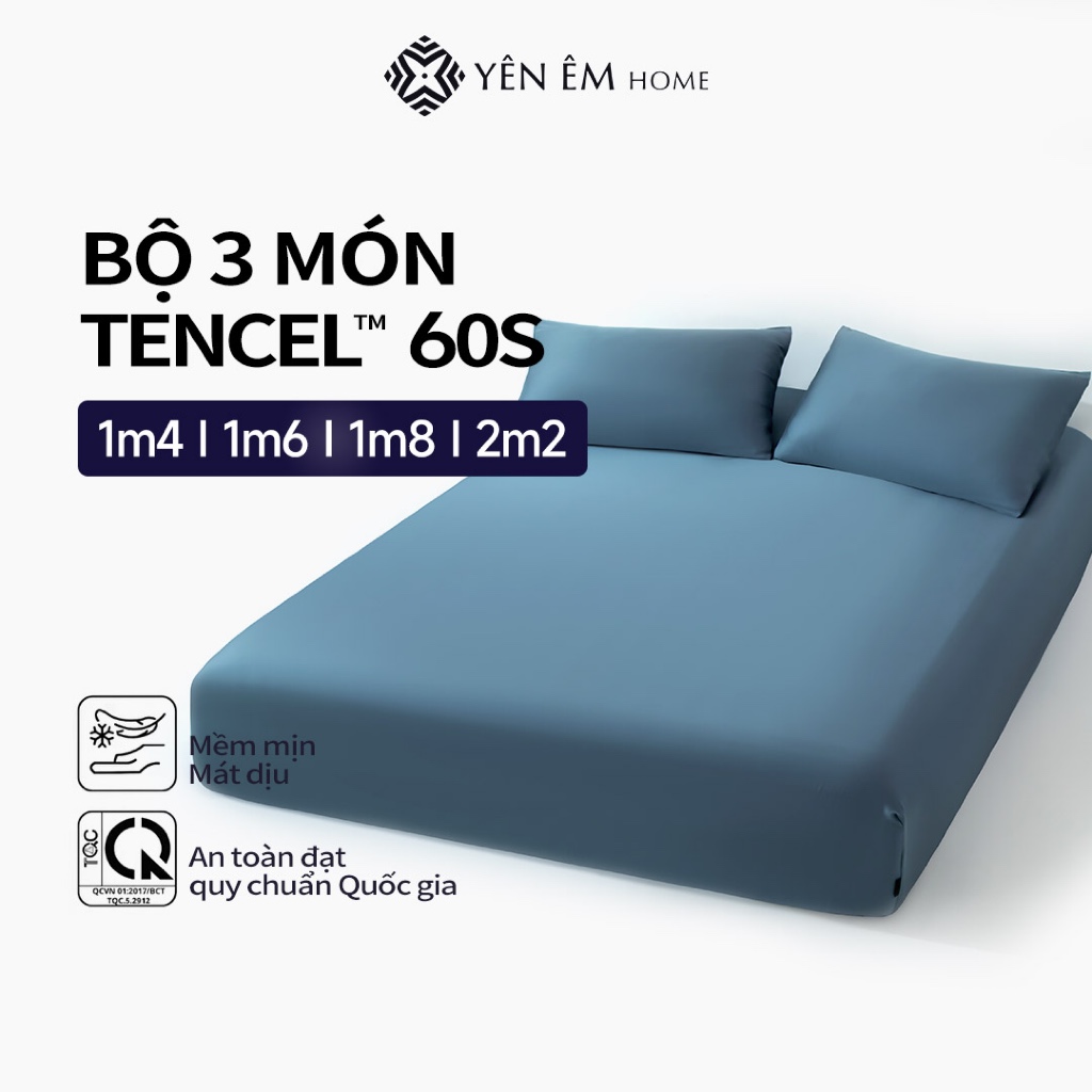 Bộ chăn ga gối 3 miếng 1m4x2m 1m6x2m 1m8x2m 2mx2m2 Tencel YÊN ÊM HOME Chăn ga gối lụa, màu trơn, bộ 