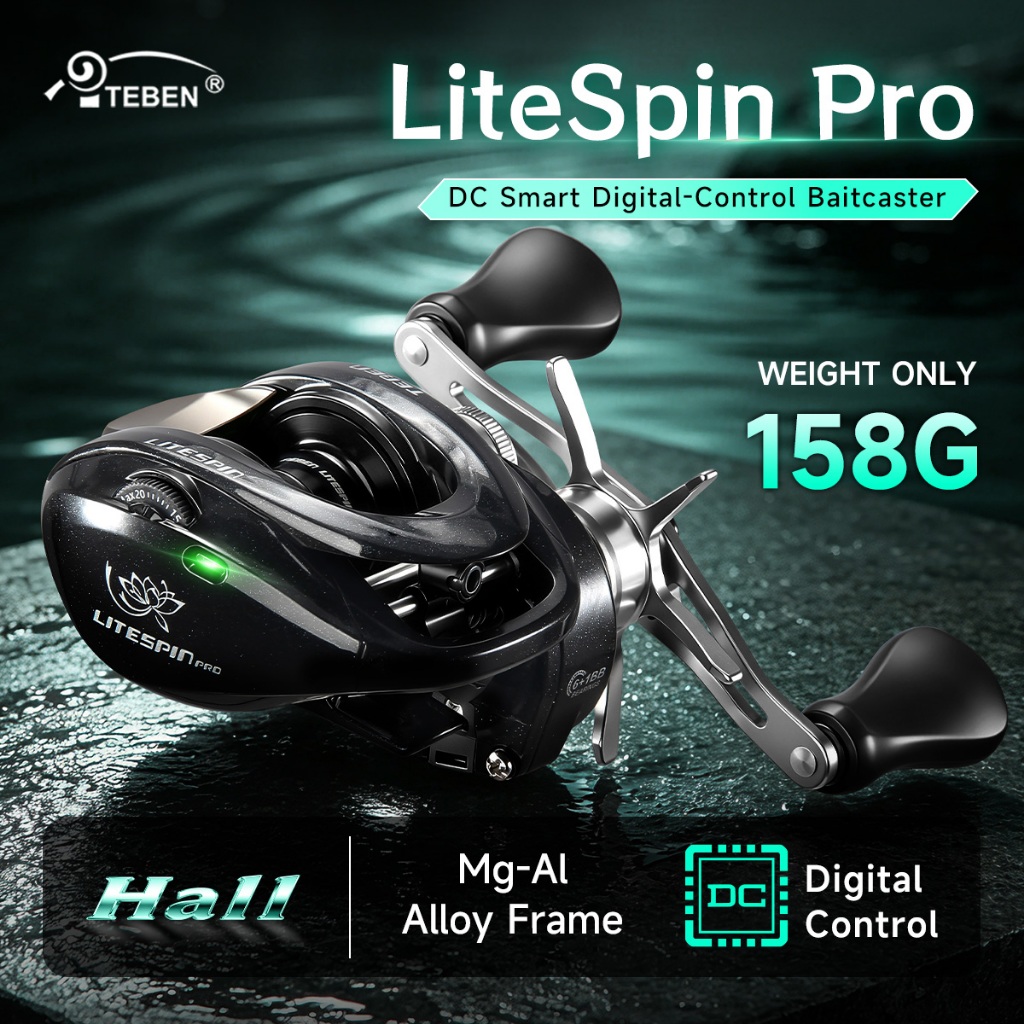 TEBEN Litespin Pro DC Baitcasting Reel Điều khiển kỹ thuật số Chống Backlash Long Cast Nhẹ Câu cá để