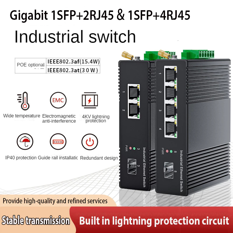 Công tắc Gigabit POE công tắc cấp công nghiệp loại ray 1SFP + 2RJ45