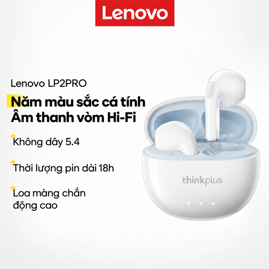 Tai nghe Bluetooth Lenovo LP2 PRO Âm thanh HD Cảm ứng thông minh Giảm tiếng ồn…