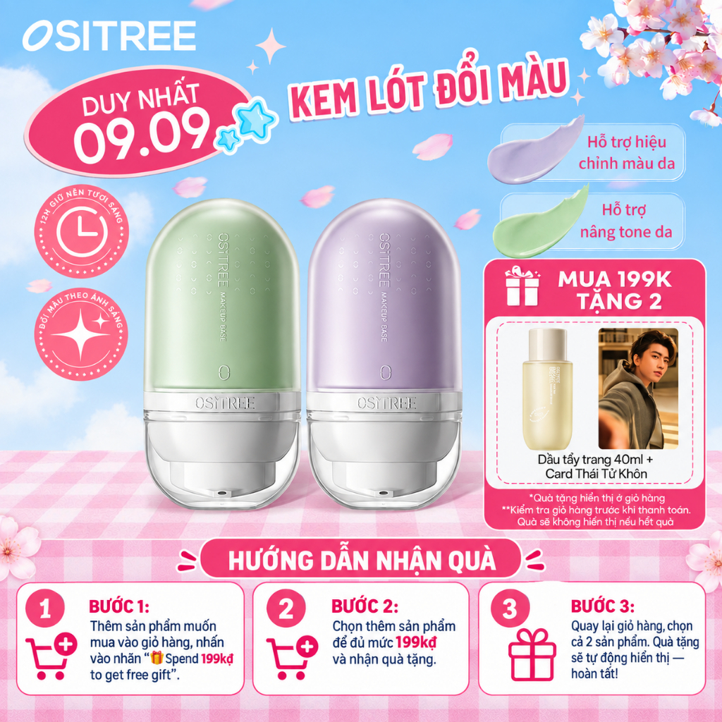 Ositree Kem lót mặt trang điểm Kem lót cách ly Kem dưỡng ẩm Hydrating Brightening  Tone-up25g