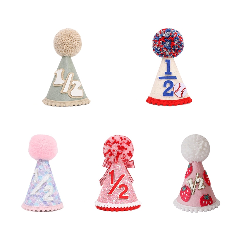 Trẻ Sơ Sinh Nửa Sinh Nhật Pom Nón Mũ 1 / 2 Số Mũ Dâu Bóng Chày Pastel Chủ Đề Mũ Cho Tiệc Sinh Nhật