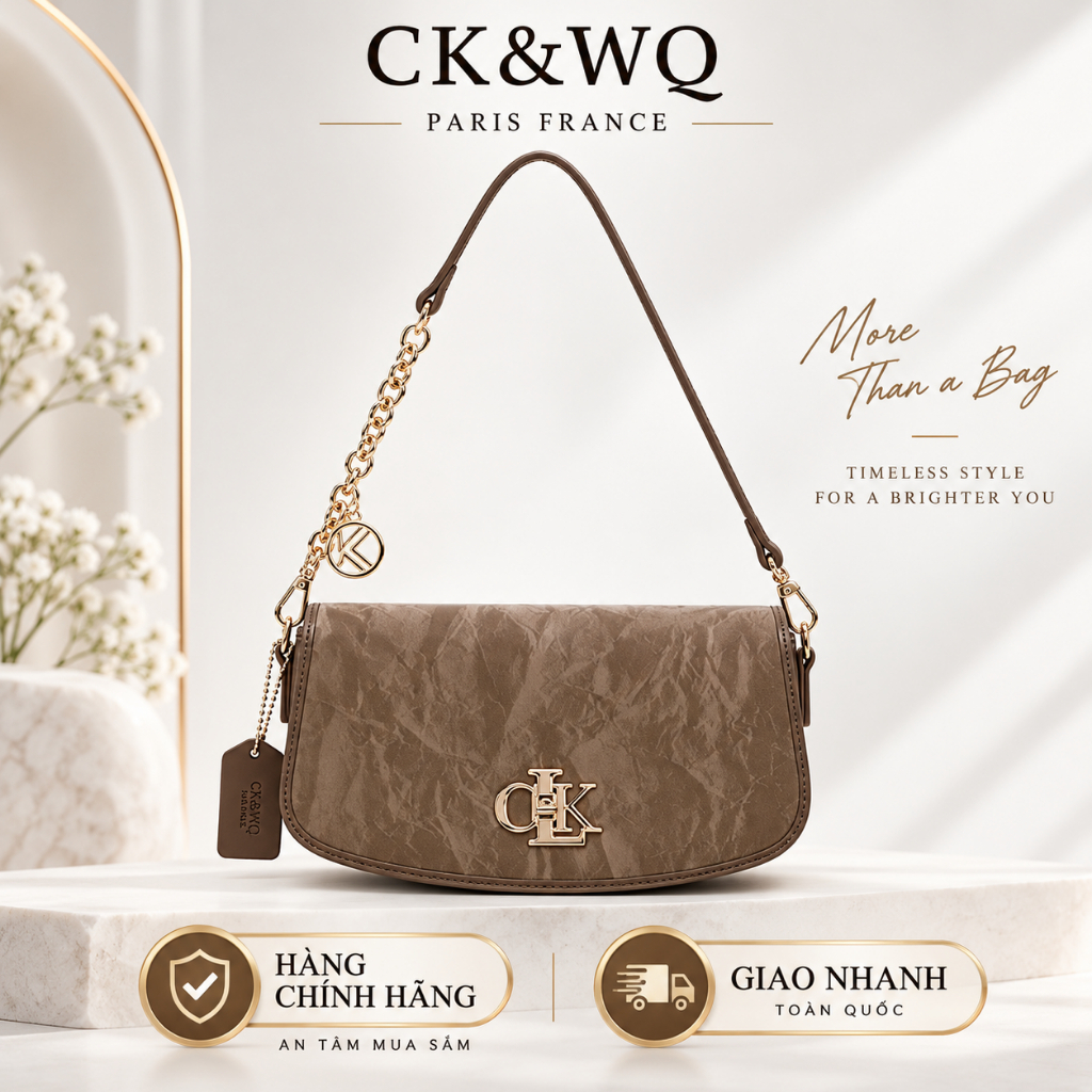 Túi đeo nách bằng da nhăn CK & WQ, 4 màu, Túi đeo chéo có khóa kim loại họa tiết da thật, Túi đeo vai dây 2 chiều dành cho nữ