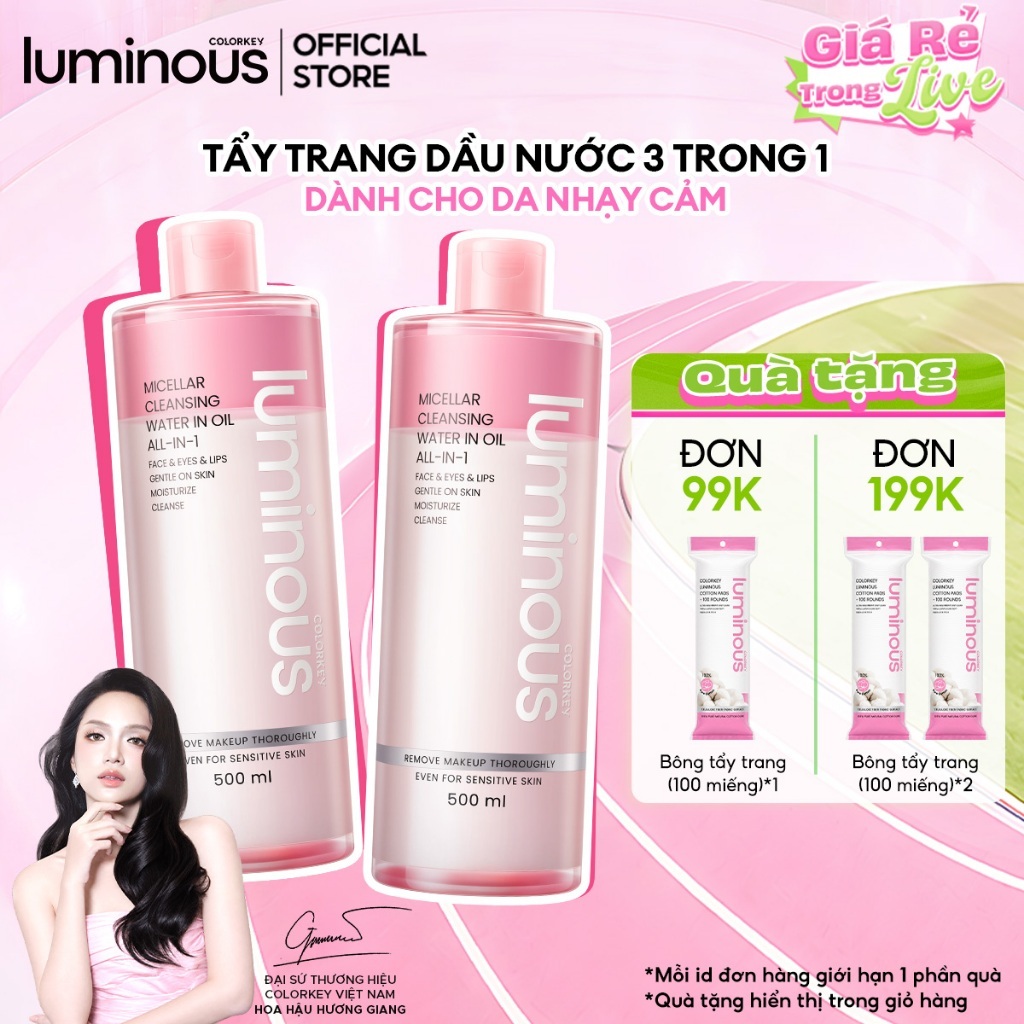 [MUA 1 TẶNG 1] Combo 2 Nước Tẩy Trang Dầu Nước Colorkey Luminous Sạch Sâu & Không Cồn 500ml