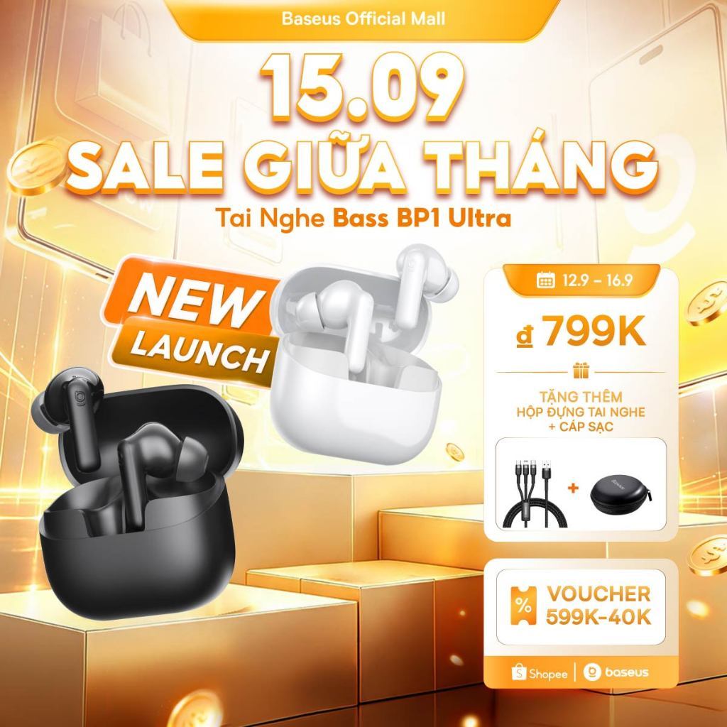 [Mở bán 15/7] Baseus Tai Nghe Bass BP1 Ultra Bluetooth 6.0 ANC Khử tiếng ồnTWS 55dB Cuộc gọi AI thíc