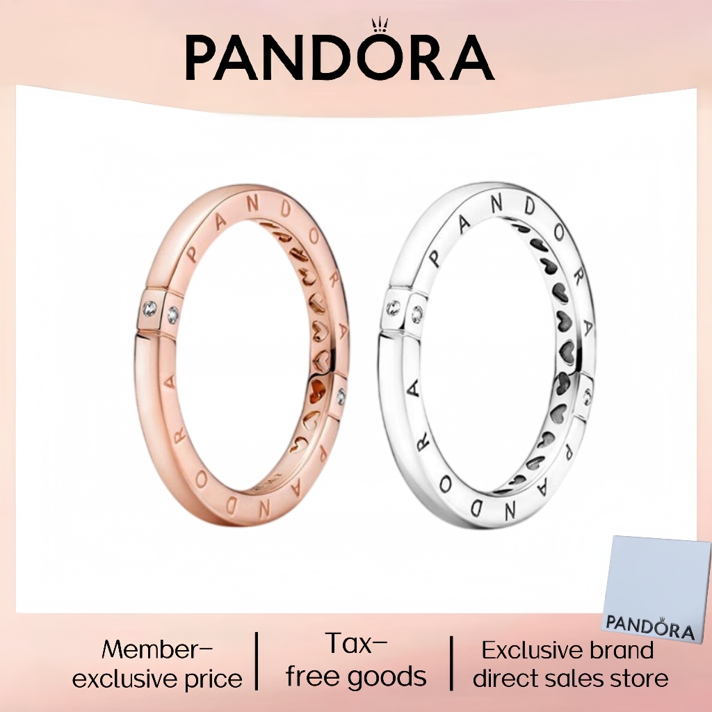 Nhẫn bạc S925 chính hãng PANDORA ghép đôi Logo & Trái Tim, trang sức đẹp