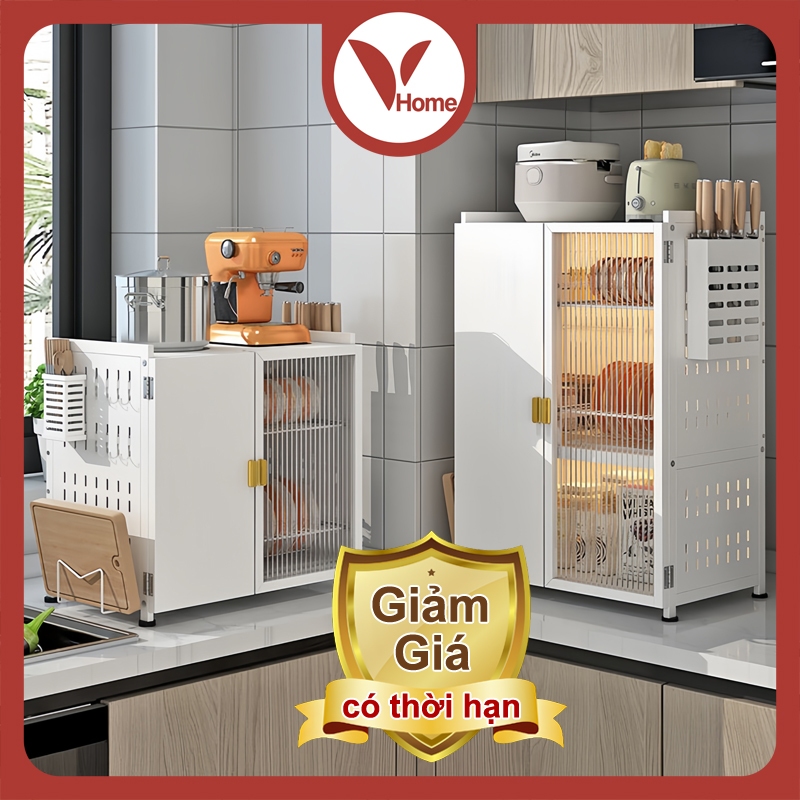 Tủ đựng bát đĩa, Tủ bếp, Kệ bếp 2 / 3 lớp Vhome [Thép Carbon cao cấp, Chống rỉ sét]