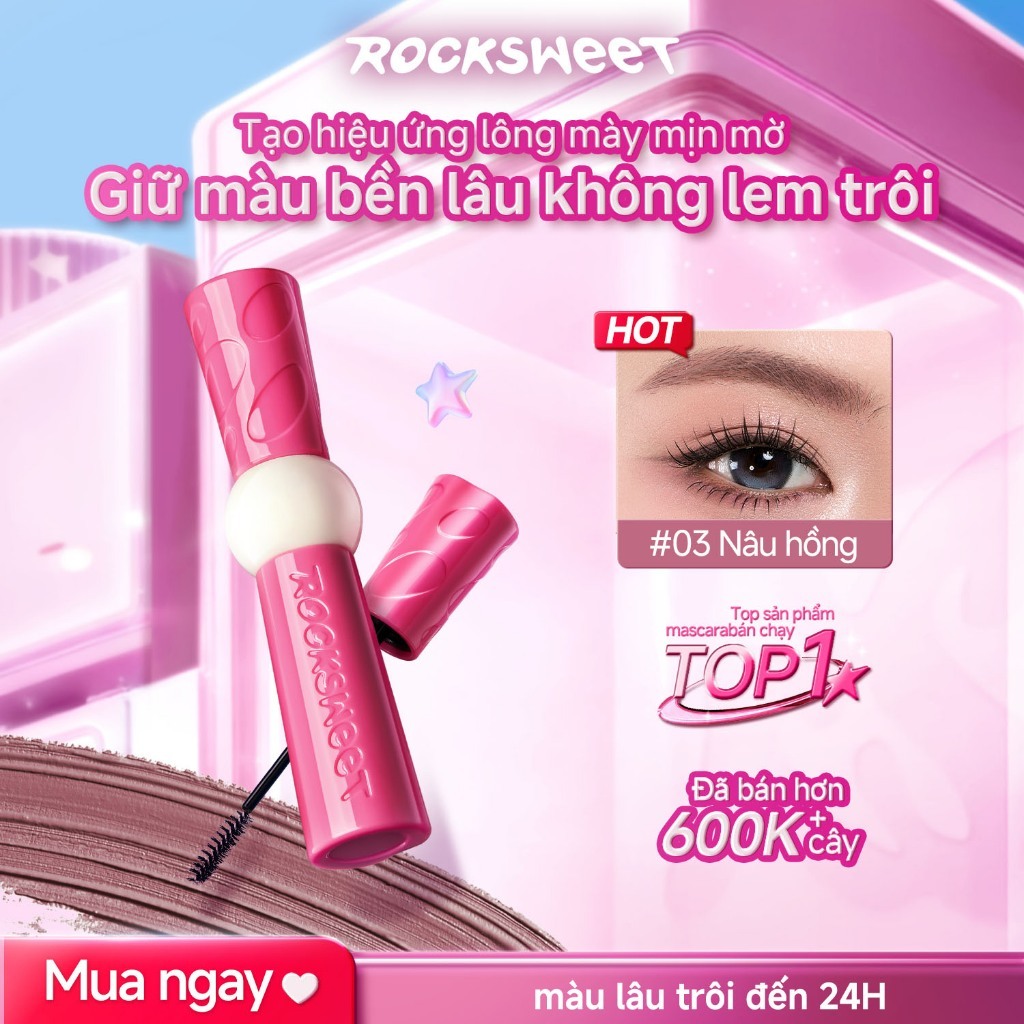ROCKSWEET Mascara Lông Mày 2.0 – Họa Tiết Mờ Nhung Cho Lông Mày Trông Tự Nhiên, Chống Thấm Nước, Chống Mồ Hôi, Chống Nhòe. Một Cú Vuốt Mang Lại Màu Sắc Phong Phú, Thân Thiện Với Người Mới Bắt Đầu