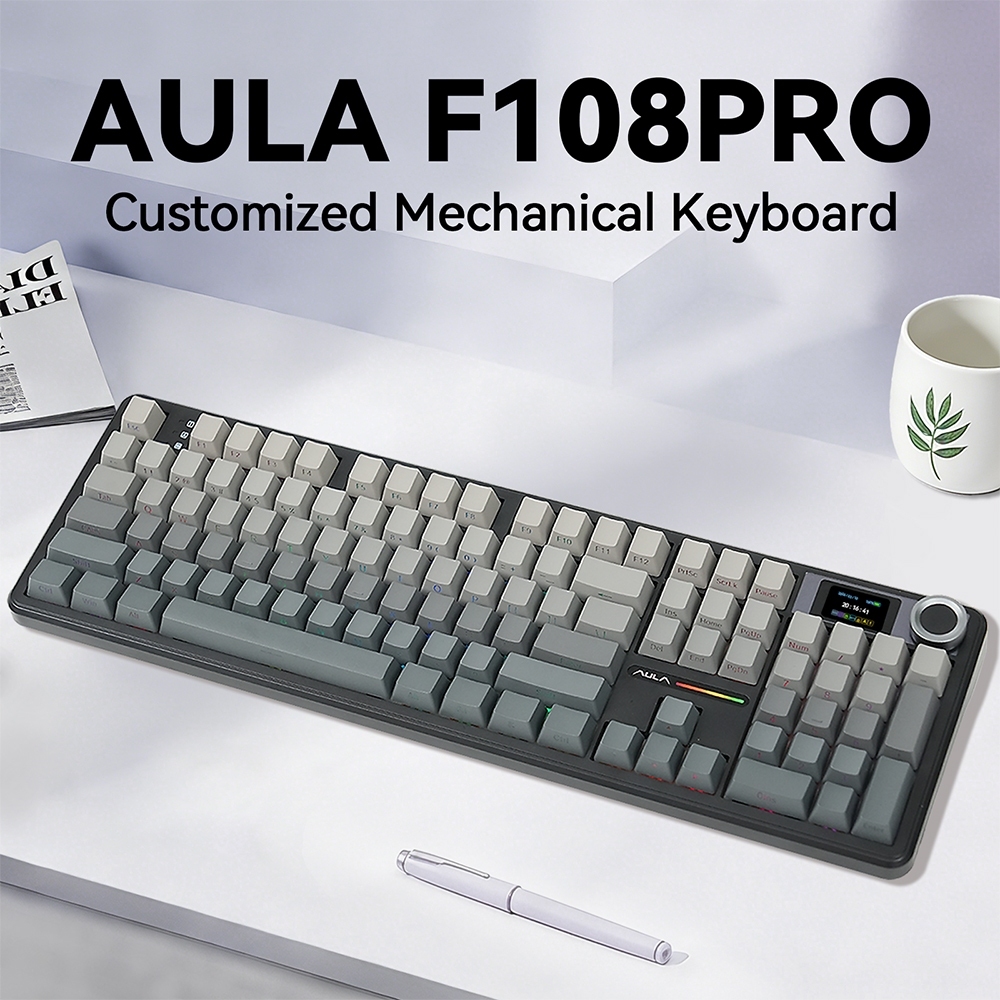 Aula F108 PRO Bàn phím cơ tùy chỉnh 108 phím Bluetooth / 2.4G / có dây Đèn RGB có thể hoán đổi nóng 