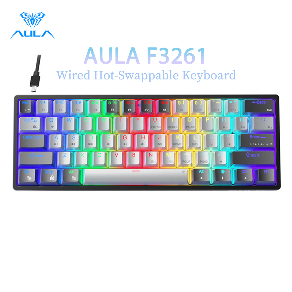 AULA F3261 61 Phím Bàn Phím Cơ Có Dây RGB Bàn Phím Chơi Game Nhỏ Gọn Có Thể Hoán Đổi Nóng Bàn Đèn Nền LED Chế Độ Type-C