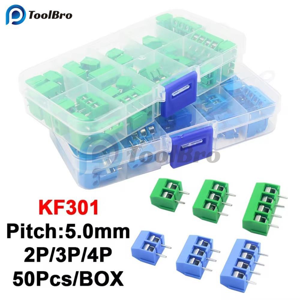 50 Cái / hộp KF301 2P / 3P / 4Pin PCB Vít Thiết Bị Đầu Cuối Khối Kết Nối Bộ Pin Thẳng KF301-5.0-2P K