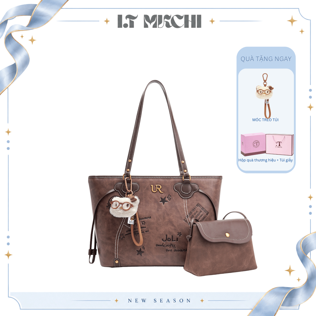 IT.MKCHI Túi Tote Nữ Da Nâu Vintage Size To Đựng Laptop Túi Xách Nữ Công Sở Túi Đeo Vai Đi Làm Kèm Nhỏ