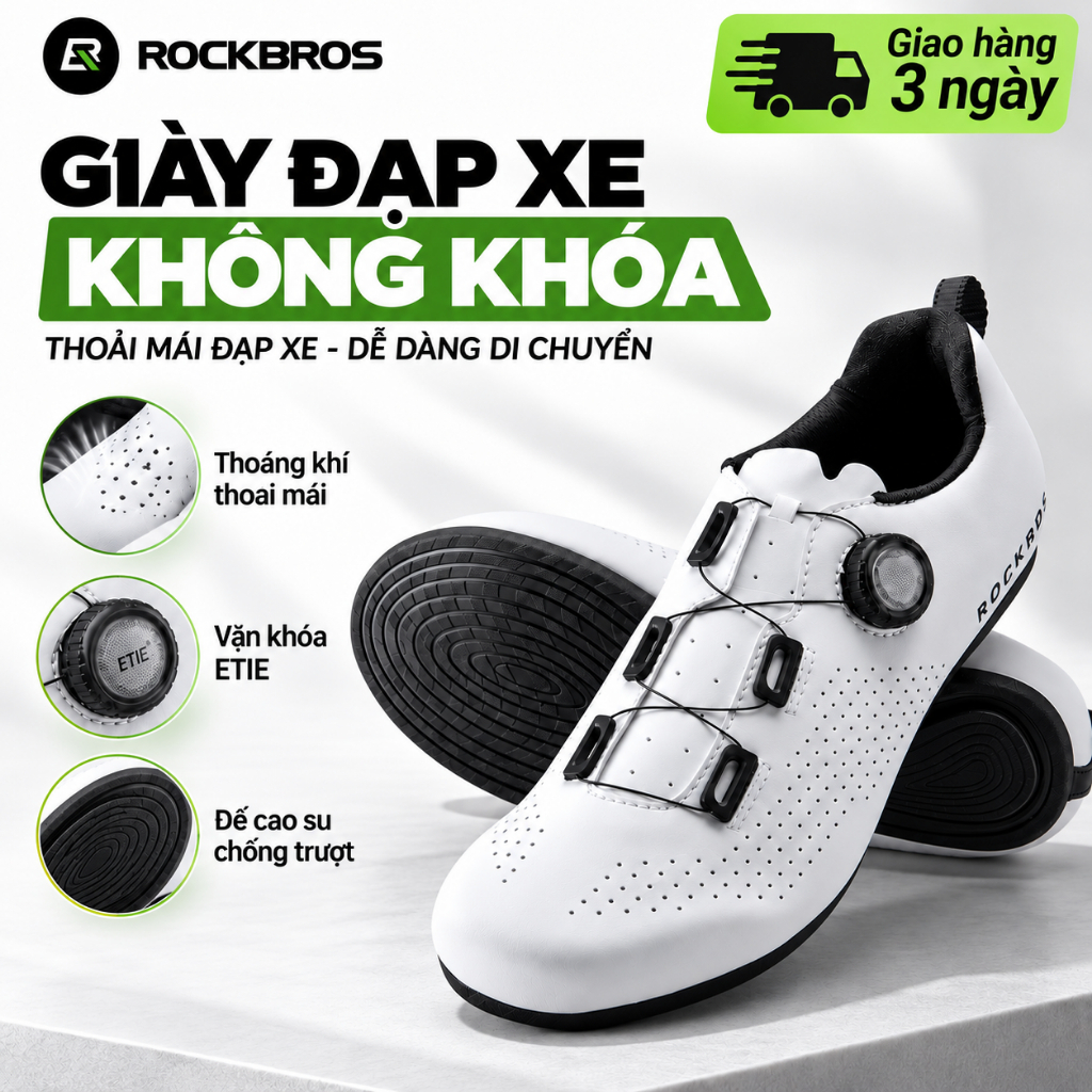 【Giao hàng 3 ngày】ROCKBROS Giày Can Xe Đạp Không Khóa Đế Cao Su Chống Trượt Thoáng Khí Vặn Khóa ETIE