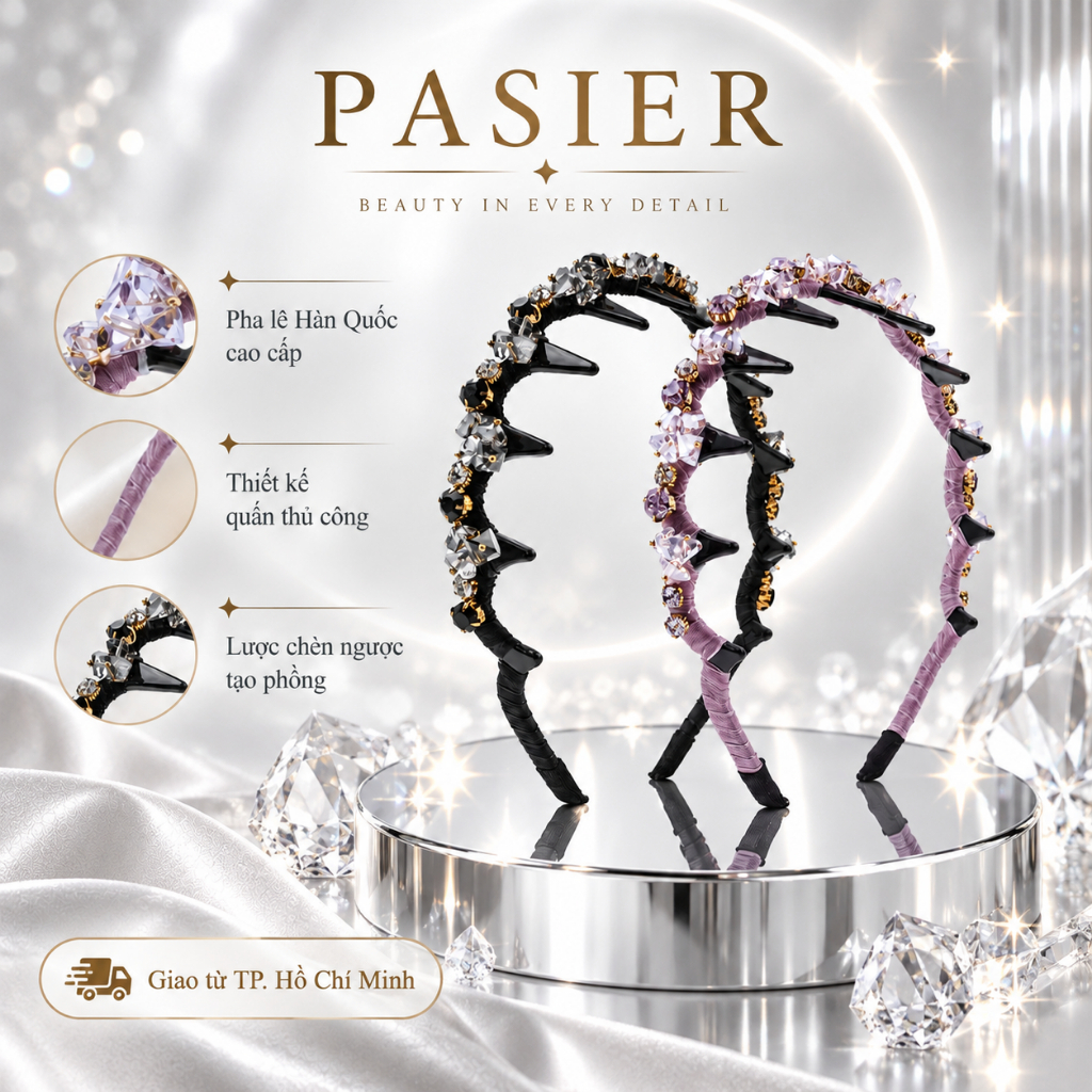 PASIER Băng đô tóc cao cấp nhiều lớp dành cho nữ đính pha lê phong cách Pháp tạo hiệu ứng lấp lánh, 