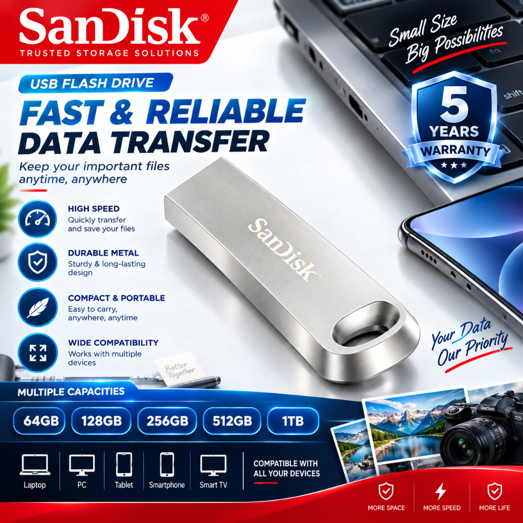 Ổ đĩa Flash SanDisk USB giao diện kép 2 trong 1 siêu nhanh, Plug & Play, Gậy nhớ bền chống sốc chống nước cho nhiều thiết bị | 64GB / 128GB / 256GB / 512GB / 1TB