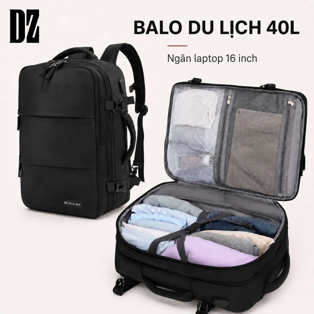 Balo du lịch 40L chống nước kích quần áo balo đựng laptop 16 inch