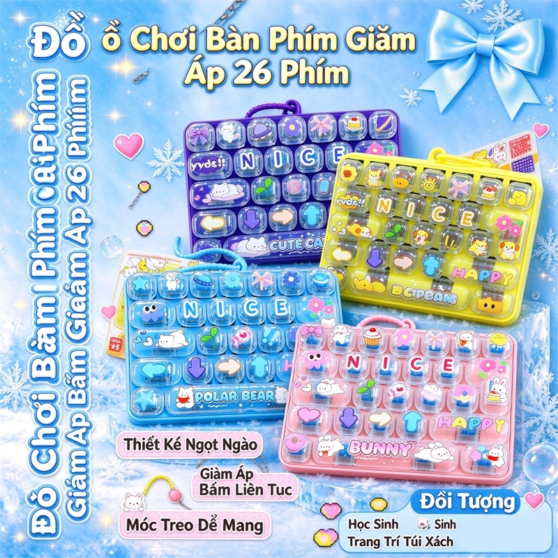 Đồ chơi giảm căng thẳng bàn phím cơ 26 phím, đồ chơi nhấn nút mini giảm căng thẳng di động, móc khóa giảm căng thẳng hoạt hình dễ thương