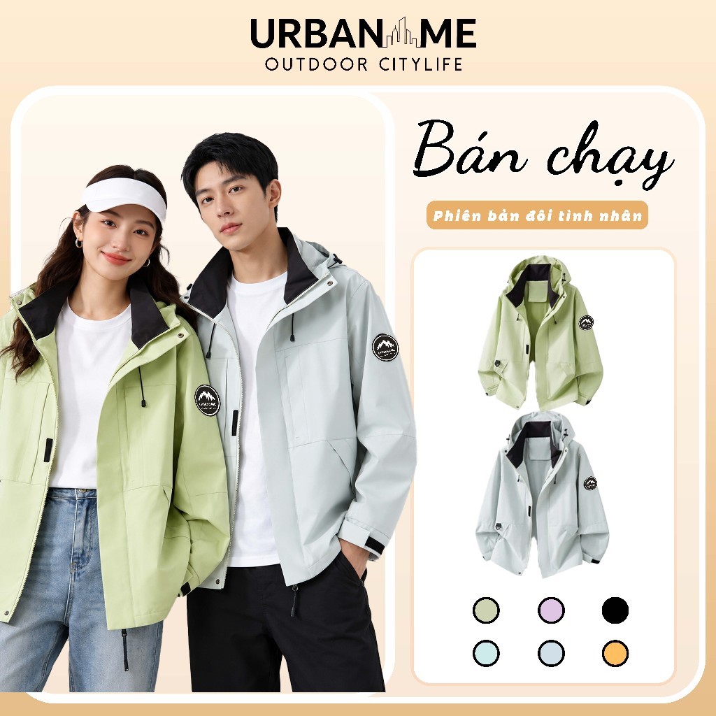 URBANME Áo khoác đi bộ đường dài có mũ trùm đầu chống gió chống nước dành cho…