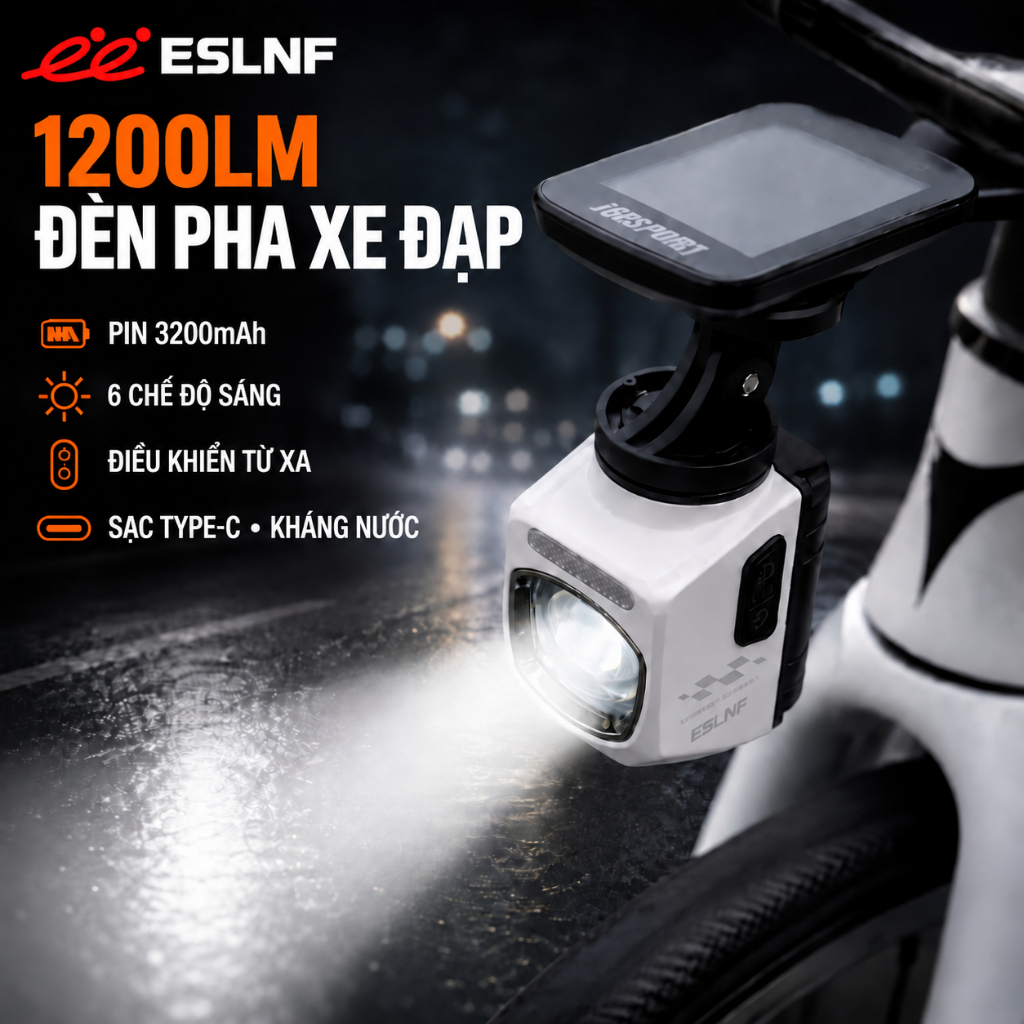 Đèn Pha Xe Đạp ESLNF 1200LM Pin 3200mAh, 6 Chế Độ Sáng, Điều Khiển Từ Xa Không…