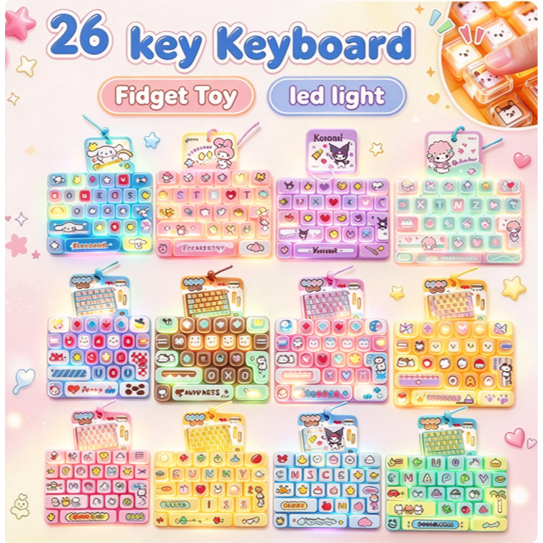Bàn Phím Móc Khóa Bàn Phím Cơ Fidget Đồ Chơi Có Ánh Sáng 26 Phím Báo Chí Âm Thanh Giảm Căng Thẳng Đồ Chơi Quà Tặng Cho Trẻ Em Người Lớn