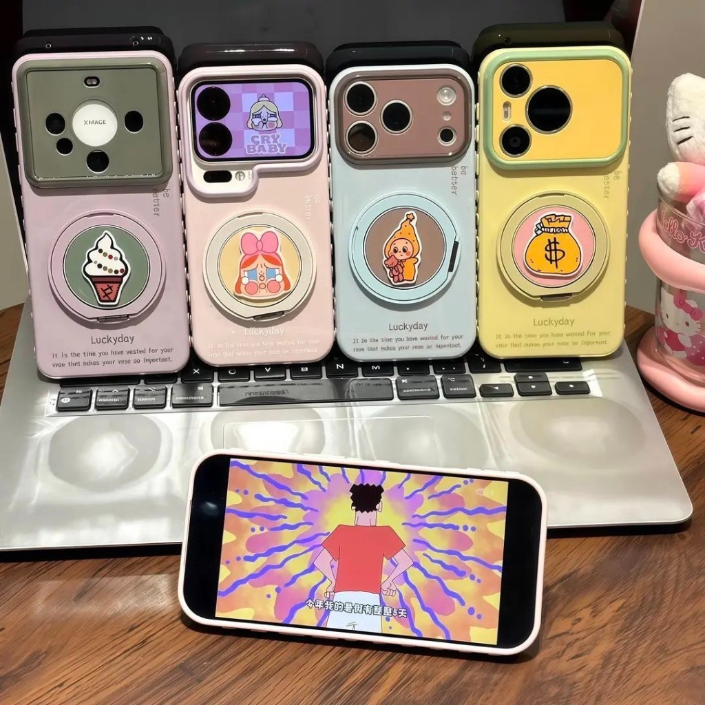 Ốp lưng Crybaby có giá đỡ xoay 360 độ cho iPhone 17 16 dễ thương bảo vệ