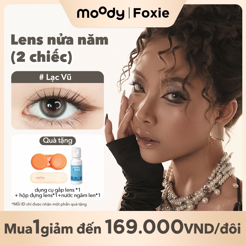Kính áp tròng moody, 6 tháng, mẫu nâu đen tự nhiên, độ cận 0-7, độ giãn tròng 14.0 - 14. 5mm, giá 1 cặp (02 chiếc)