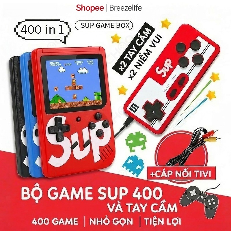 Máy chơi game cầm tay Sup, 400 trò trong một, kèm tay cầm đôi, màn hình lớn 3…