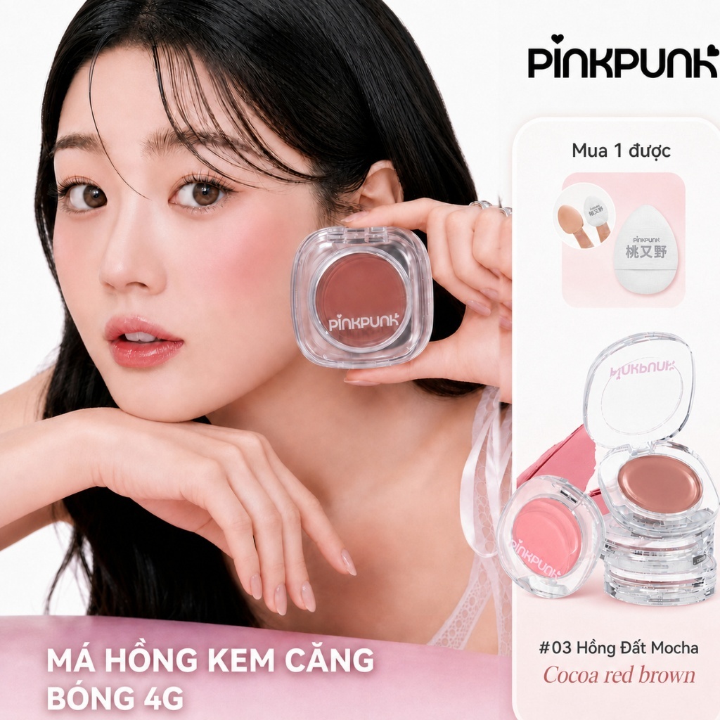 Má Hồng Kem PinkPunk Căng Bóng Lâu Trôi Mềm Mịn Chuẩn Màu Tự Nhiên Tạo Hiệu Ứng 3D Gloss 4g