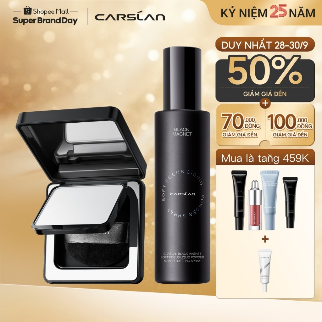 【Combo】Carslan Phấn nén Black magnet 2.0 8g + Xịt khoá nền Black magnetic trang điểm 100ML
