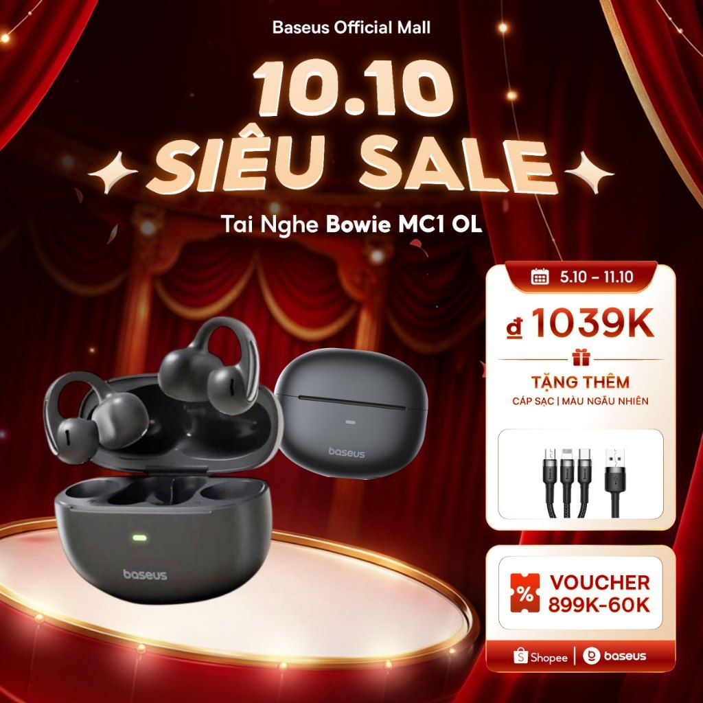 Tai nghe không dây đích thực Baseus Bowie MC2 Air Open-Ear 40Hrs Thời gian chơi Tai nghe chống nước 