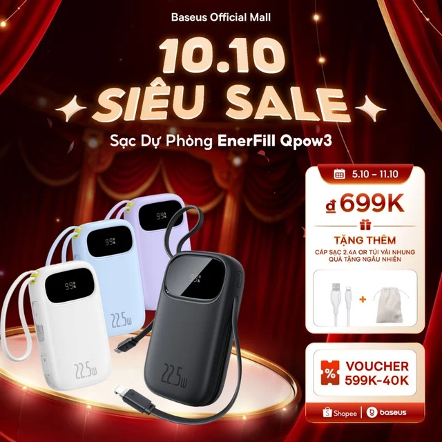 【CCC Certified】Sạc Dự Phòng EnerFill Qpow3 Baseus Pin Dự Phòng Sạc Nhanh Màn Hình Kỹ Thuật Số  Cáp Kép, Kích Thước Nhỏ, Có Chứng Nhận CCC
