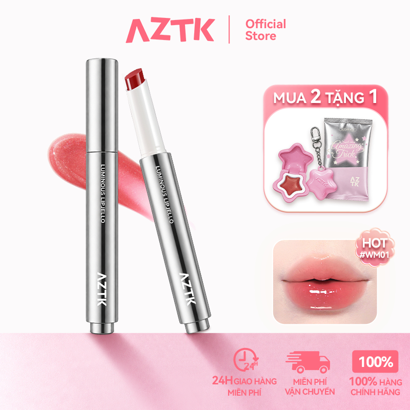 AZTK Son Thỏi Bóng Căng Bóng Mềm Môi Ẩm Mượt Tự Nhiên Màu Đẹp 1.9g
