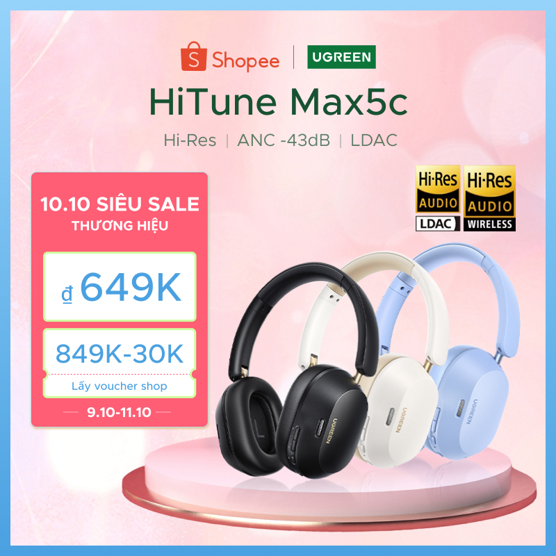 Tai nghe Bluetooth chụp tai UGREEN HiTune Max5c ANC chống ồn chủ động, Hi-Res…