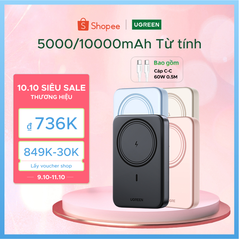 Sạc dự phòng nam châm UGREEN PB560 dung lượng 5000mAh 10000mAh cho iPhone 18 Pro Max iPhone 17 Pro Max