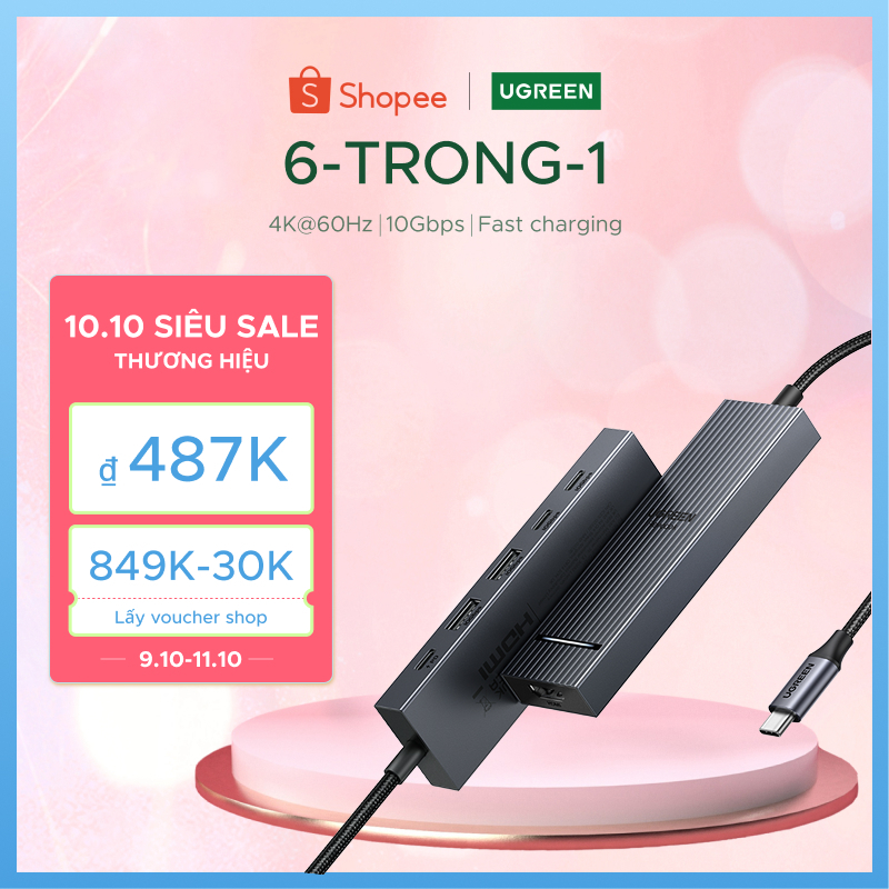 Ugreen 4K60hz 6-IN-1USB-C Trạm Docking đa chức năng USB3.2 Gen2 10Gbps cho…
