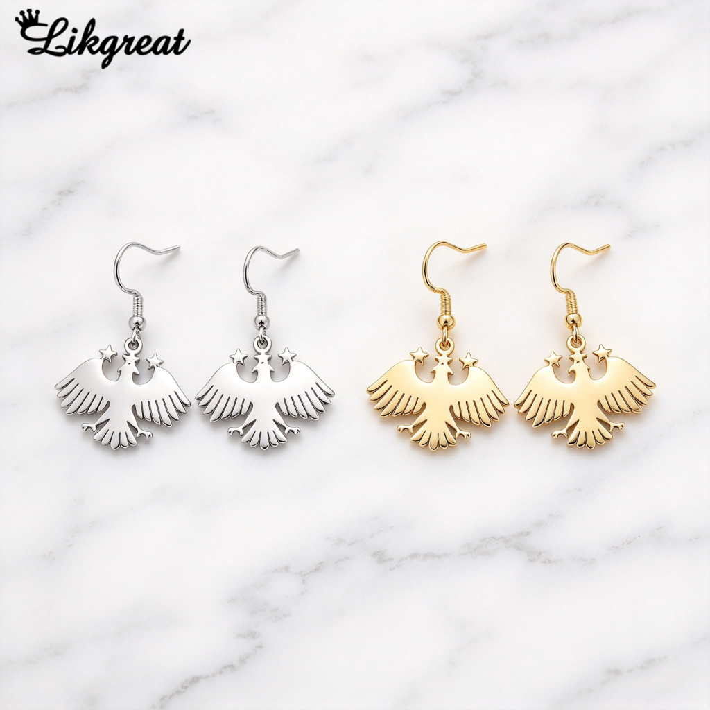 LIKGREAT Syria Eagle Hawk Thả Bông Tai Nữ Thép Không Gỉ Màu Vàng Syria Quốc Huy Bông Tai Quà Tặng Tr
