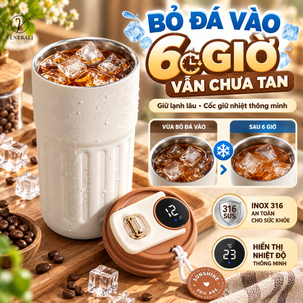 Bình Giữ Nhiệt Inox 316 Mới Cốc Di Động 2 Lớp bình nước giữ nhiệt
