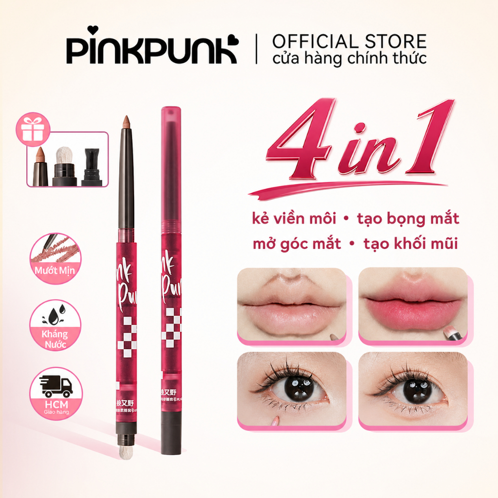 Bút Chì Kẻ Viền Môi PinkPunk 4 in 1 kẻ Bọng Mắt Mở Góc Mắt Tạo Khối Mũi Sáp…