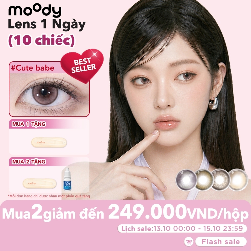 Set 10 kính áp tròng moody, giãn tròng 14.2 - 14.5mm, màu Cute babe tự nhiên…