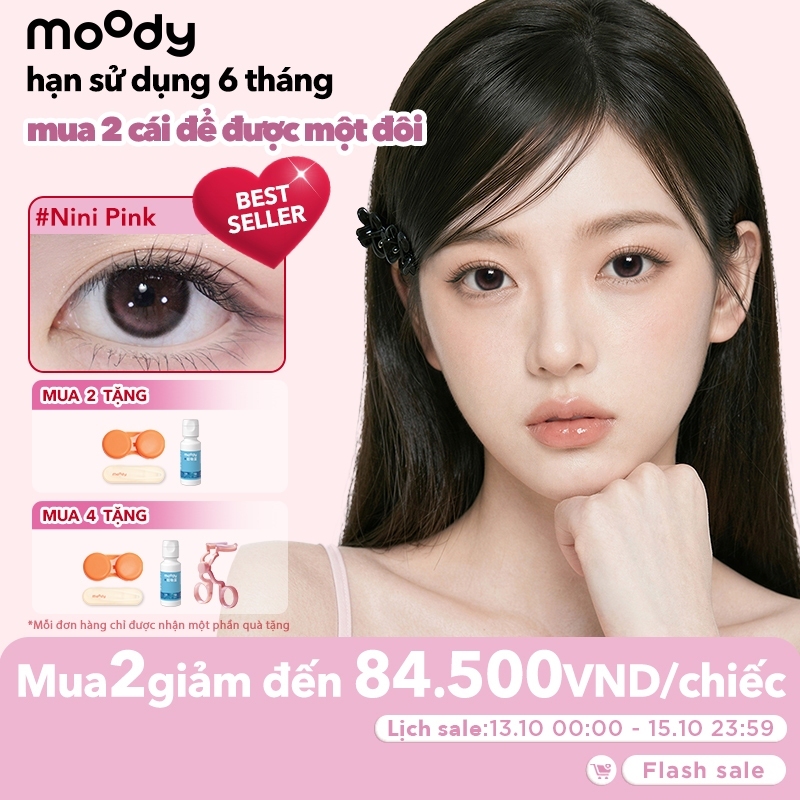 Kính áp tròng 6 tháng moody màu Bánh Gạo, có độ cận 0-7, độ giãn tròng 14.5mm