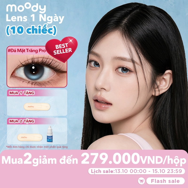 Set 10 chiếc kính áp tròng moody, lens 1 ngày highlight cố định Khóa trục, giãn tròng 14.2 - 14.5mm