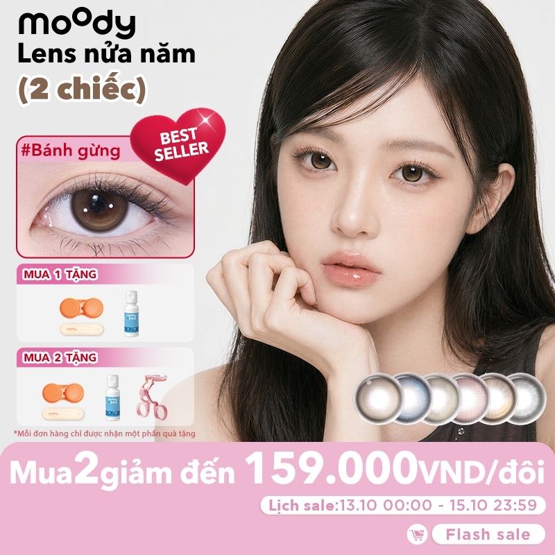 Kính áp tròng moody, 6 tháng, Bánh quy may mắn mẫu nâu đen tự nhiên, độ cận…